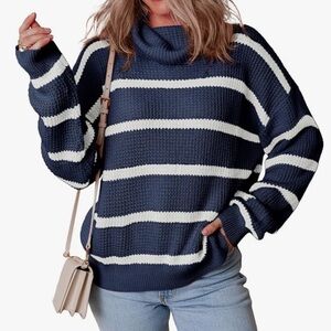 Navy and White Striped Turtleneck Sweater